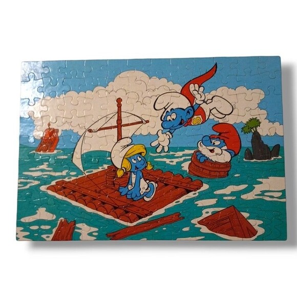 Milton Bradley Smurf Jigsaw Puzzle-Vintage-41906-100 Pieces-Smurfette-Complete - Picture 2 of 9